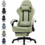 GTPLAYER Chaise Gaming Bureau Ergonomique Fauteuil Gaming Leathaire, accoudoir inclinable, avec Repose-Pieds Vert