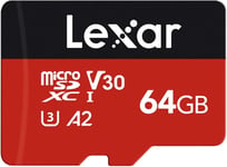 Carte Micro SD 64 Go, Carte Mémoire microSDXC + Adaptateur SD, microSD Vitesse de Lecture Allant jusqu'à 160 Mo/s, A2, U3, C10, V30, Full HD et 4K UHD, Carte TF