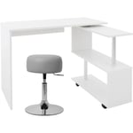 Ml-design - Bureau d'Angle Pivotant avec Tabouret, Blanc Brillant, Bureau pc en l, 150x88x75 cm, 2 Étagères, Tabouret Rembourré Matériau Synthétique