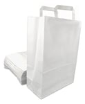 25 Sacs Papier taille moyenne kraft blanc avec poignée 11 litres largeur 26 cm, hauteur 35 cm, soufflet 12- sac cabas à anse plate solide, résistant papier 80g non imprimé ref SKB13PP1F (25)