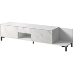 Meuble tv marmo 195 cm 2D1SK blanc mat / marbre blanc