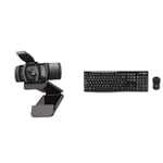 Logitech C920S HD Pro Webcam, Full HD 1080p/30fps Video Calling, Clear Stereo Audio & MK270 Wireless Keyboard and Mouse Combo for Windows, QWERTZ German Layout - Black