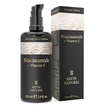 Niacinamide Serum 100ml, Enhanced with Vitamin C Serum for Face for Sensitive Skin - Face Serum with Aloe Vera - Brightening Serum - Collagen Serum for Face - Organic Skincare by Satin Naturel