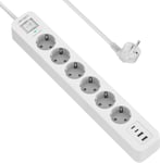 Multipr Usb C,6 Pr S Avec 4 Ports Usb Chargeur De Voyage, Parasurtenseur Multipr Electrique(3680W 16A) Parafoudre Et Surtension Avec Interrupteur Cable 2M Pour Smartphone Tablette- Blanc