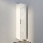 Armoire suspendue bois laqué, Colonne de salle de bain avec porte + poignée métal Chrome- 35x165x35cm, TIM, Blanc brillant