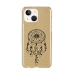 Coque pour Iphone 13 paillettes dore Dreamcatcher noir