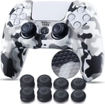 Points Imprimé Housse Coques Autocollants En Silicone Skin Cover Pour Ps5 Dualsense Manette (Camouflage Blanc) X 1 Avec Prises De Pouce X 10