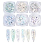 Holografiska nail art paljetter Glitter Kit 6 lådor 3D Naglar Glitter Metallic Glänsande Flingor Akryl Pulver Damm Paljetter för Nageldekoration