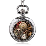 DSHUJC Pocket Watch, Glass Gear Skeleton Steampunk Locket Necklace Pocket Watch Pendant Necklace