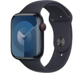 Apple Watch Series 9 Cellular - 45 mm Midnight Aluminium Steel Case with Midnight Sports Band, M/L, Black