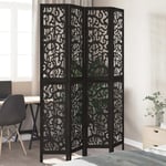 Room Divider 4 Panels Black Solid Wood Paulownia vidaXL