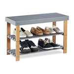 Relaxdays 10022209 Banc Bambou, 2 Niveaux Ouverts, Range-Chaussures, Banquette Veinure Naturelle, 45x70x28,5cm, Gris, HLP 45 x 70 x 28,5 cm