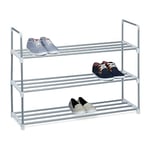 Relaxdays Meuble à chaussures en métal HxlxP: 70 x 90 x 31 cm rangement pour chaussure avec 3 étages pour 12 paires, Argent