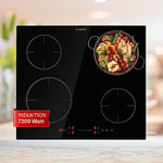 Klarstein Plaque Induction Encastrable de 7200W, Table de Cuisson Induction, Plaque Induction 4 Feux, Plaque de Cuisson Induction avec Contrôle Tactile, Tables de Cuisson Electrique 4 Foyers, Plaques