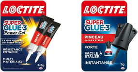 Super Glue-3 Power Gel, colle forte enrichie en caoutchouc, à séchage immédiat, lot de 2 tubes 3 g & Super Glue-3 Pinceau, colle liquide à séchage instantané, flacon de colle 5 g