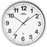 PRIM Horloge murale radio-pilotée radio-pilotée en métal Blanc/argenté - Belle décoration pour n'importe quelle pièce - Diamètre : 303 mm - Parfaite comme horloge de cuisine, décoration murale, salon,