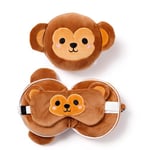 Puckator Relaxeazzz Monkey Round Plush Travel Pillow & Eye Mask - Sleep Eye Mask Masks - Kids Travel Accessories For Sleeping Airplane - Flight Plane Neck Pillow Pillows