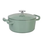 Sitram 715404 COCOTTE Sitrabella Ronde en fonte émaillée Ø20 cm - 2,5 litres - Extérieur émail Vert Sauge intérieur Blanc - toutes sources de chaleur y compris induction - Idéale repas de 2-3 convives