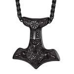 PROSTEEL Collier Mjölnir Homme Noir Odin Chaîne Pendentif Marteau de Thor Casque Odin Corbeau Nordique Bijou Amulette