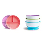 Munchkin Bols avec Ventouse Ultra Puissante, Lot de 3 et Assiettes à Compartiments avec Ventouse, Rose/Violet