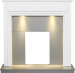 Adam Honley Fireplace in Pure White & Grey with Downlights, 48 Inch