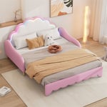 Lit gigogne 140x200cm, canapé lit transformable, tête de lit avec lumière courante, sans matelas, rose