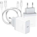 25W 4-Pack Chargeur Rapide pour iPhone 11 12 13 14/14 Plus / 14 Pro / 14 Pro Max/SE/X/XS/XR 8 7 6 6S Mini, iPad, Prise avec 2M Cable USB C Secteur Mural Alimentation Nisiyama