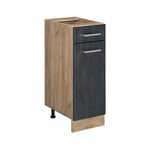 Vicco - Meuble de cuisine avec tiroir R-Line, Béton noir, 30 cm pt Chêne