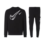 Nike Sportswear Mens Multi Swoosh Graphic Fleece Tracksuit Set, Black Cotton - Size X-Large