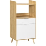 Homcom - Meuble desserte de cuisine micro-onde style scandinave - porte, 2 étagères, tiroir, niche - blanc aspect chêne clair