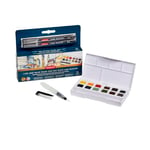 Derwent Line and Wash Mixed Media Paint Set, Set of 14, Half Pan Size, Fine liner Pens, Water-Soluble Paint, Ideal for Urban Sketching Paintings, Professional Quality, Travel Size, 2306245