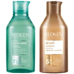 Redken Amino Mint Scalp Cleansing for Greasy Hair Shampoo and All Soft Hydrating Care Conditioner Bundle