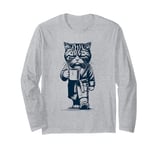 Tired Cat with Coffee Mug - Early Grumpy Mornings Long Sleeve T-Shirt