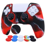 Pink PS5 Controller Skins RALAN,Silicone Controller Cover Skin Protector Compatible For PS5 Controller (Thumb Grip x 10 ,Red+ Blue+Green+White+Colorful /2) (Red&White&Black)