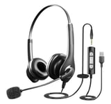 USB + 3.5mm Jack Wired Computer Headset + Noise Cancelling Microphone Zoom Teams