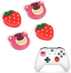 Thumbsticks Pour Ps4 Controller Et Pour Ps5 Controller,Cute Anime Thème Silicone Joystick Grips Caps Accessoire Pour Xbox Series X/S, Xbox One, Switch Pro Manette,4 Pcs-Ours À La Fraise