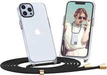 Dniodio Matte Coque pour iPhone 13 Pro avec Cordon(1.6M),Antirayures Antichoc Transparent Détachable Coque Collier Réglable Téléphone Housse Étui Portable Lanyard Case Protection Complète Cover(6.1")