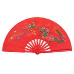 Demeras Tai Chi Fan Red Chinese Bamboo Fan Kung Fu Fighting Tai Chi Fan with Phoenix and Dragon for Wushu Dance Training