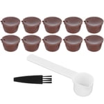 Återanvändbara kaffekapslar, påfyllningsbara kaffekoppfilterkit, passar för DOLCE GUSTO-maskin (kaffe 10 kapslar, 1 sked, 1 borste)