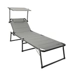 HOMECALL Chaise longue en aluminium avec rembourrage en textilène 2x1, mousse à séchage rapide, pare-soleil, XXL (200 x 70 cm) - Gris clair