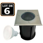 6 Spots Encastrables de Sol Carré Inox 304 Exterieur IP65 + Ampoule GU10 5W Blanc Froid 6000K - Blanc Froid 6000K