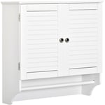 Kleankin - Armoire haute murale salle de bain ou wc - placard 2 portes persiennes avec étagère - porte-serviette - mdf blanc