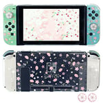 FANPL Glitter Clear Case for Nintendo Switch, Hard Shell Cute Protective Case Cover for Switch and Joy Con Controller with 2 Glitter Cherry Blossoms Thumb Grips - Embossed Feel (Pink Sakura Snow)