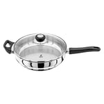 Judge Vista JJ24A Stainless Steel Large Saute Pan with Helper Handle 28cm, Shatterproof Vented Glass Lid, Induction Ready, Oven Safe, 25 Year Guarantee