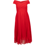 Chiffon Off Shoulder Midi Dress - Red