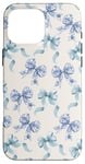 Coque pour iPhone 16 Pro Max Charmant ruban en toile bleue et blanche avec nœuds en forme de fleur