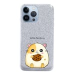 Coque Iphone 13 PRO paillettes argent hamster cookie kawaii