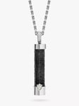 Hoxton London Men's Leather Inlay Cylinder Pendant Necklace, Silver/Black