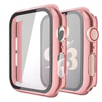 Recata 2 Pièces PC Coque avec Protection ecran en Verre Trempé Compatible avec Apple Watch Serie 6 Se Series 5 Série 4 40mm Protection iWatch légère et Antichoc, 1 Rose Pink + 1 Transparent