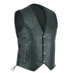 Mens Black Motorcycle Vests Braided V-Neck Sleeveless Leather Waistcoat Tops